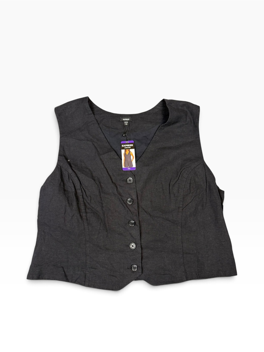 Express Black Button-Front Women's V-Neck Vest